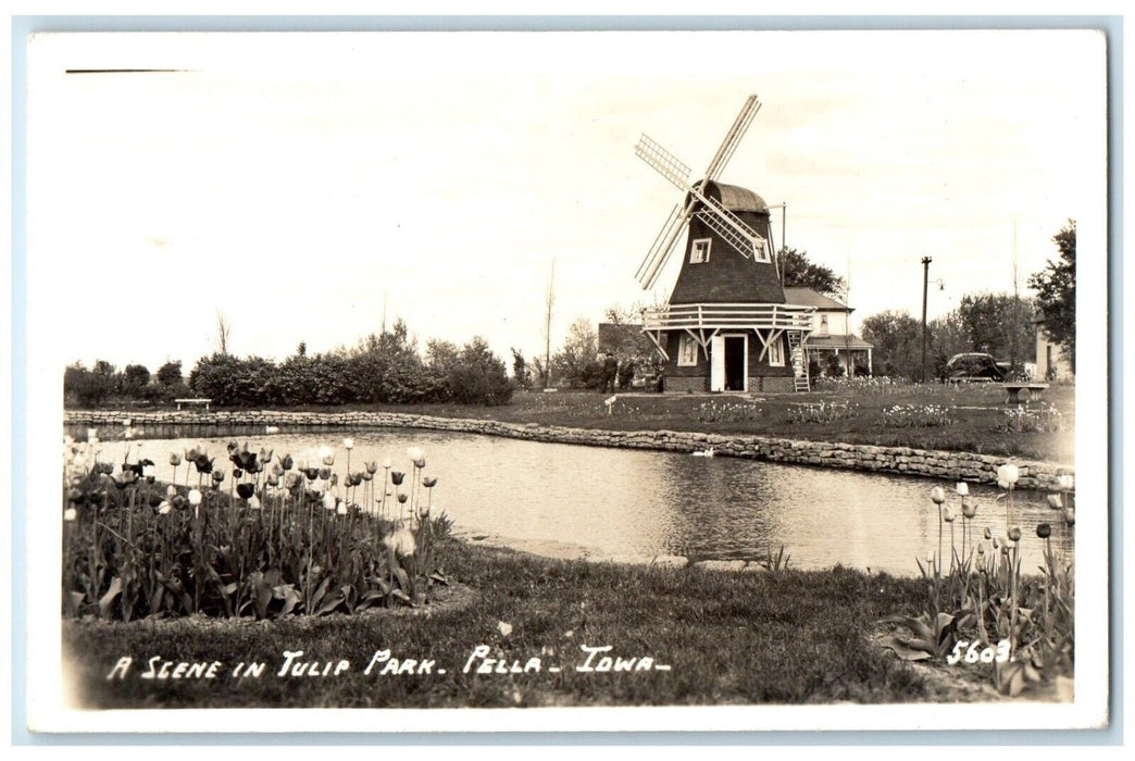 c1940's Scene In Tulip Park Windmill Pella Iowa IA RPPC Photo Vintage Postcard