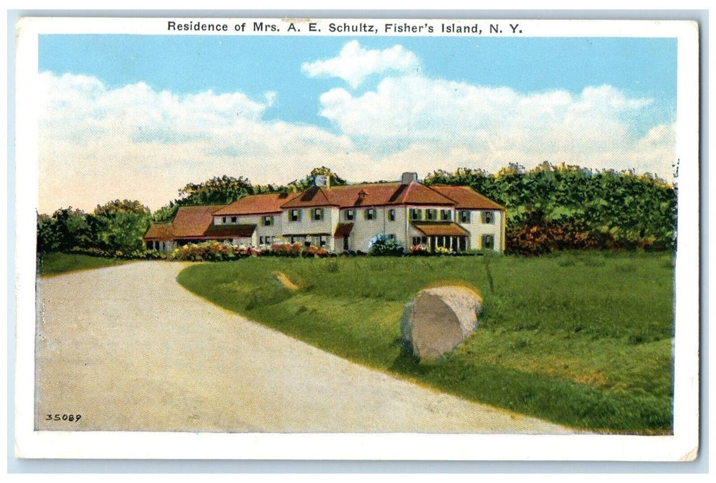 c1920 Residence Mrs. AE Schultz Exterior Field Fisher's Island New York Postcard