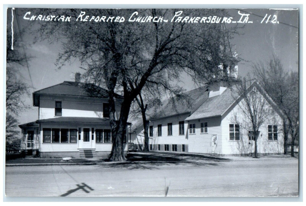 Christian Reformed Church Scene Street Parkersburg Iowa IA RPPC Photo Postcard