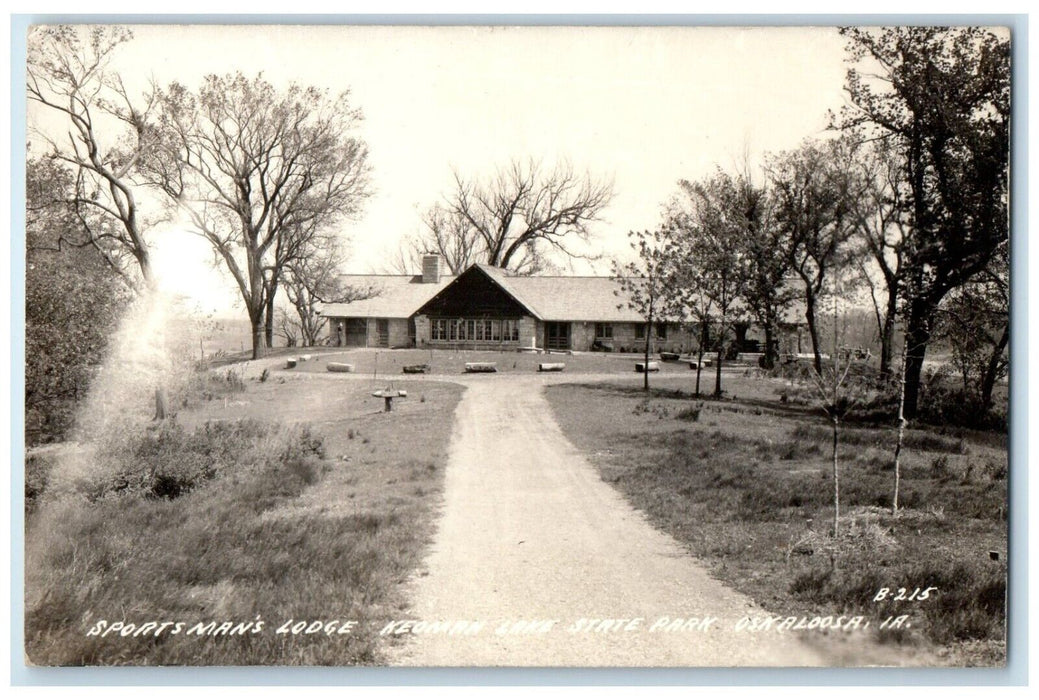 Sports Man's Lodge Keoman Lake State Park Oskaloosa IA RPPC Photo Postcard