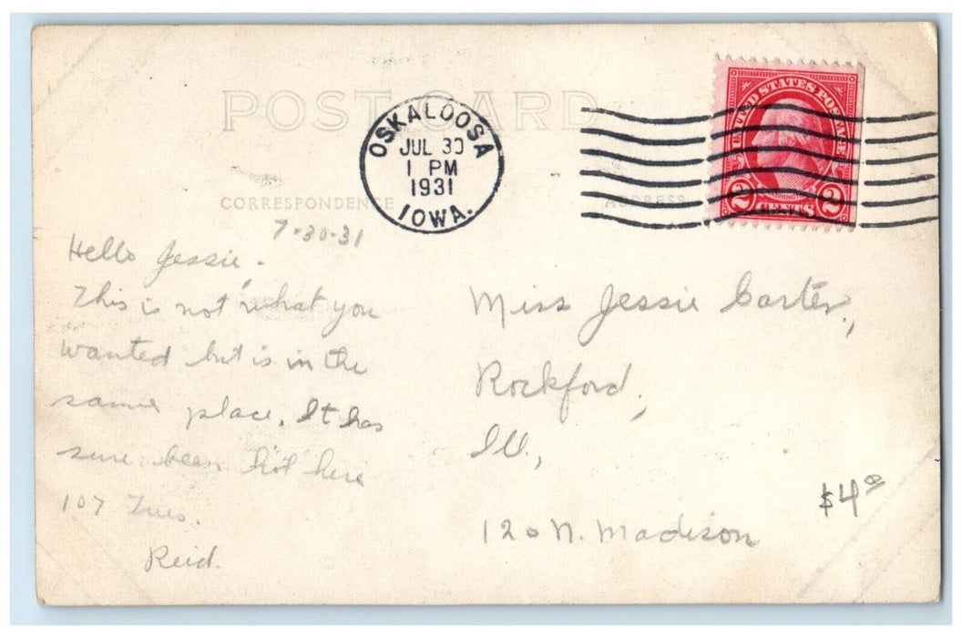 1931 View Of The Lake At Forest Park Oskaloosa Iowa IA RPPC Photo Postcard
