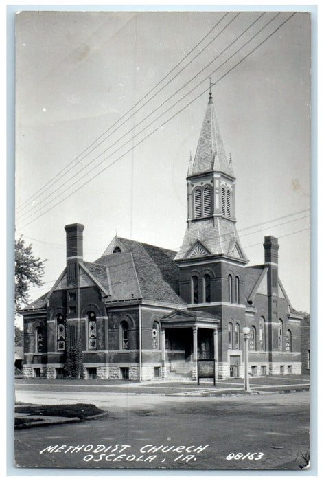 1949 Methodist Church Scene Street Osceola Iowa IA RPPC Photo Vintage Postcard