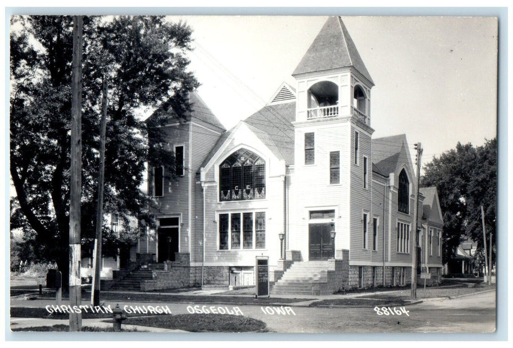 c1940s Christian Church Scene Street Osceola Iowa IA RPPC Photo Vintage Postcard