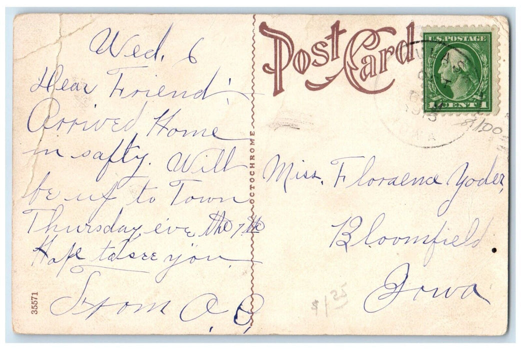 1915 Wooden Bridge Creek Scene Man Standing Ducks Pulaski Iowa Vintage Postcard