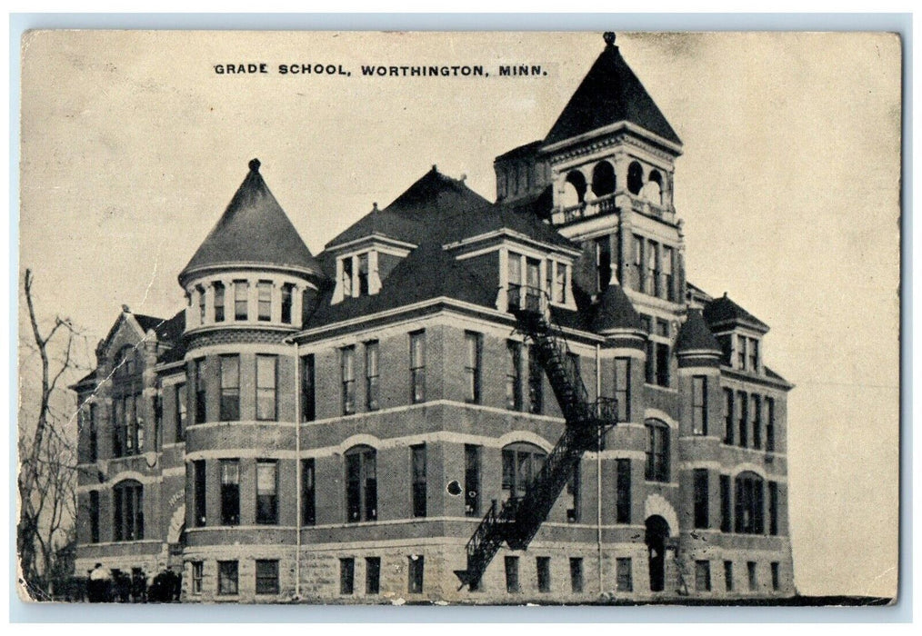 1913 Grade School Building Worthington Minnesota MN Posted Antique Postcard