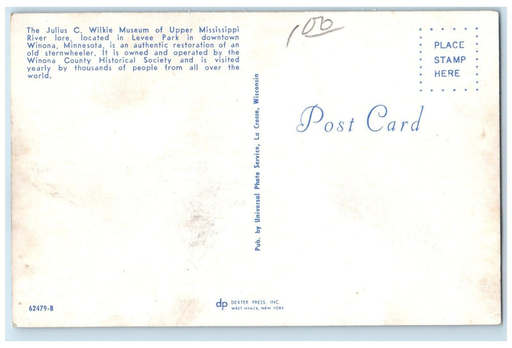 Julius C. Wilkie Port Of Winona Steamer Ship Winona Minnesota MN Postcard