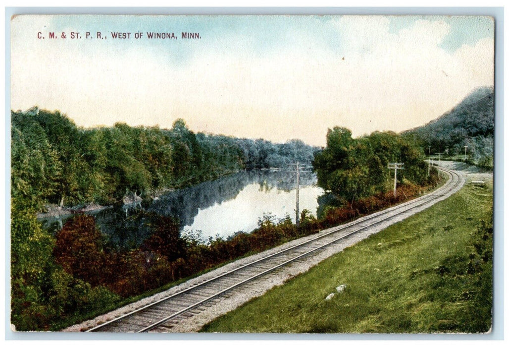 c1910's CM & ST PR Railroad Train West Of Winona Minnesota MN Antique Postcard