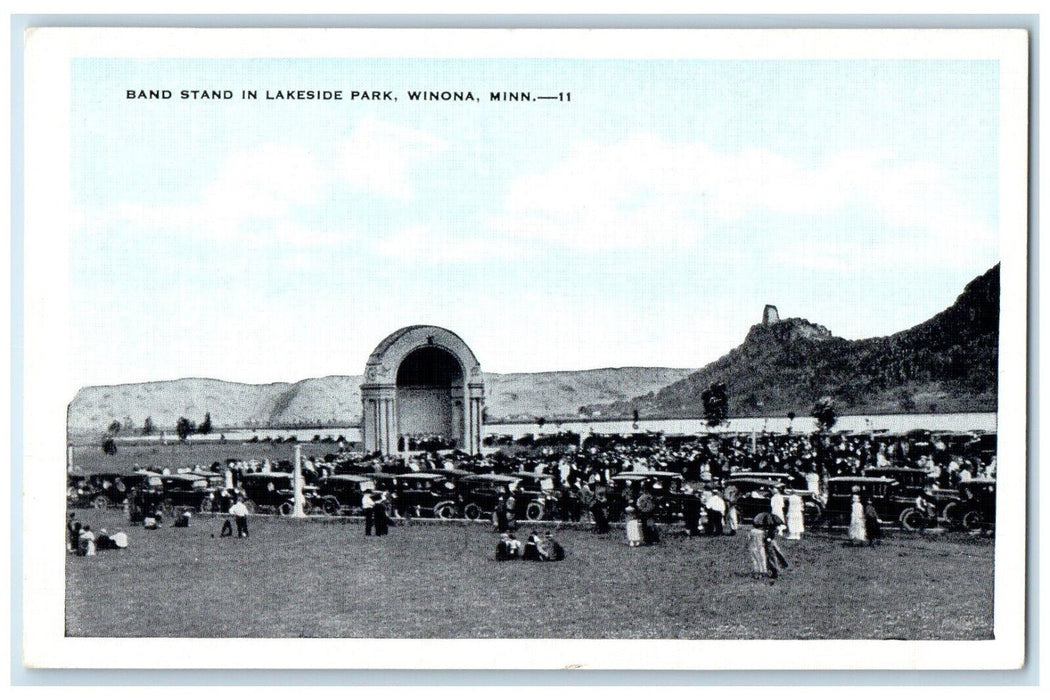 c1930's Band Stand In Lakeside Park Cars Winona Minnesota MN Vintage Postcard