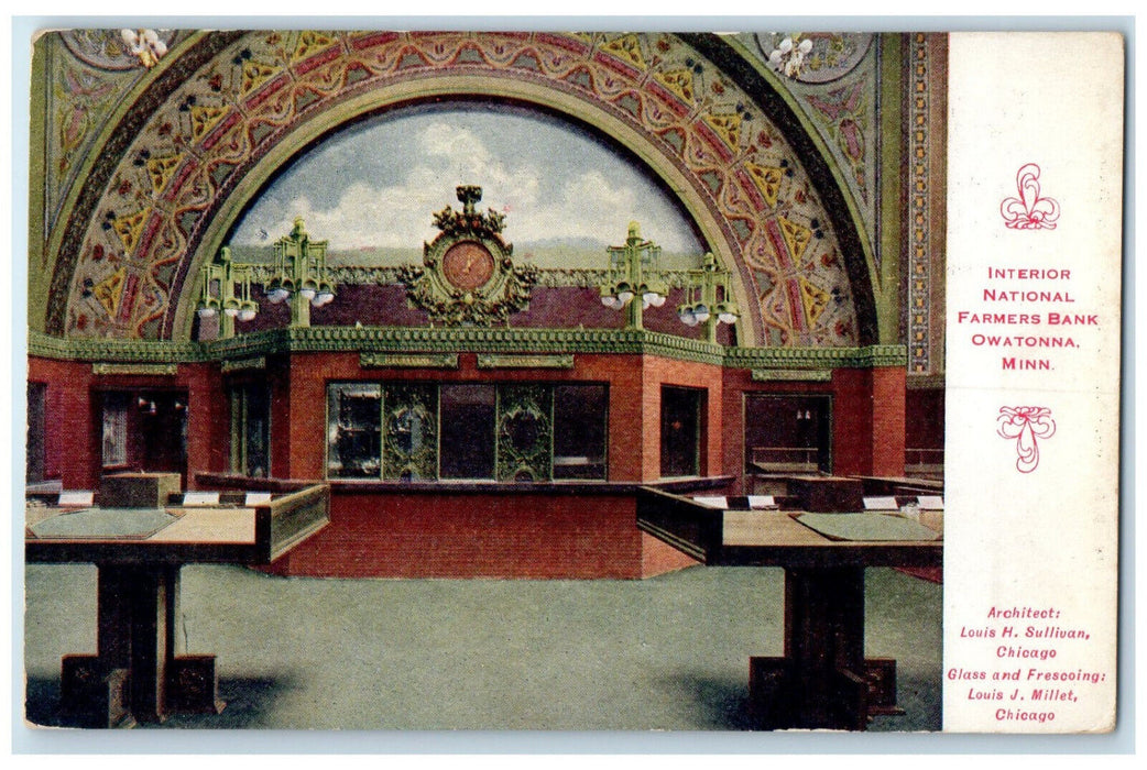 c1910 Interior National Farmers Bank Owatonna Minnesota MN Antique Postcard