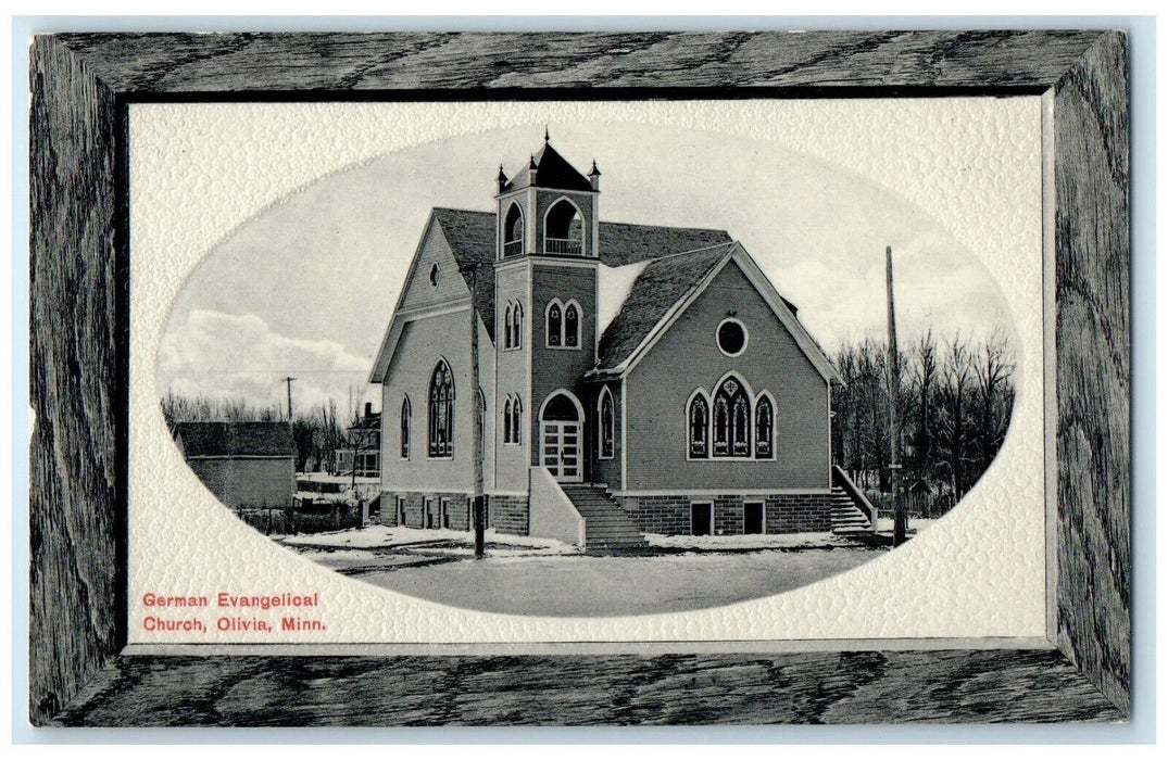 c1910 German Evangelical Church Olivia Minnesota MN Antique Embossed Postcard