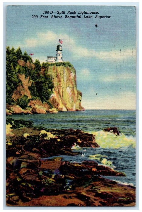 1958 Split Rock Lighthouse Beautiful Lake Superior Minnesota MN Postcard