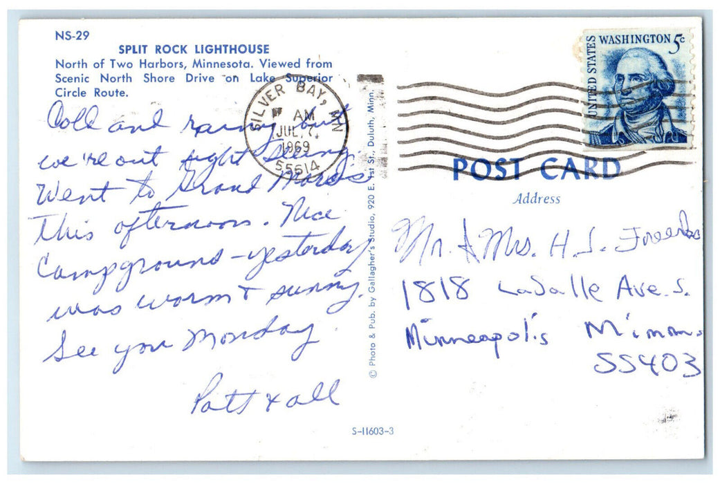 1969 Split Rock Lighthouse North of Two Harbors Minnesota MN Postcard