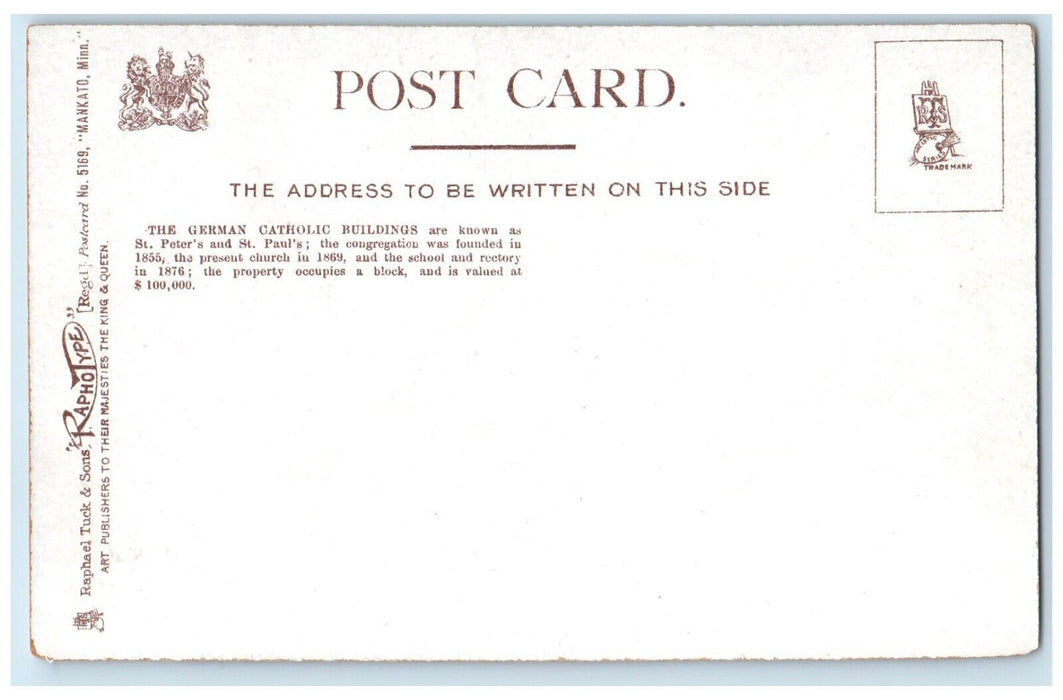 c1905 German Catholic Buildings Mankato Minnesota MN Tuck's Antique Postcard