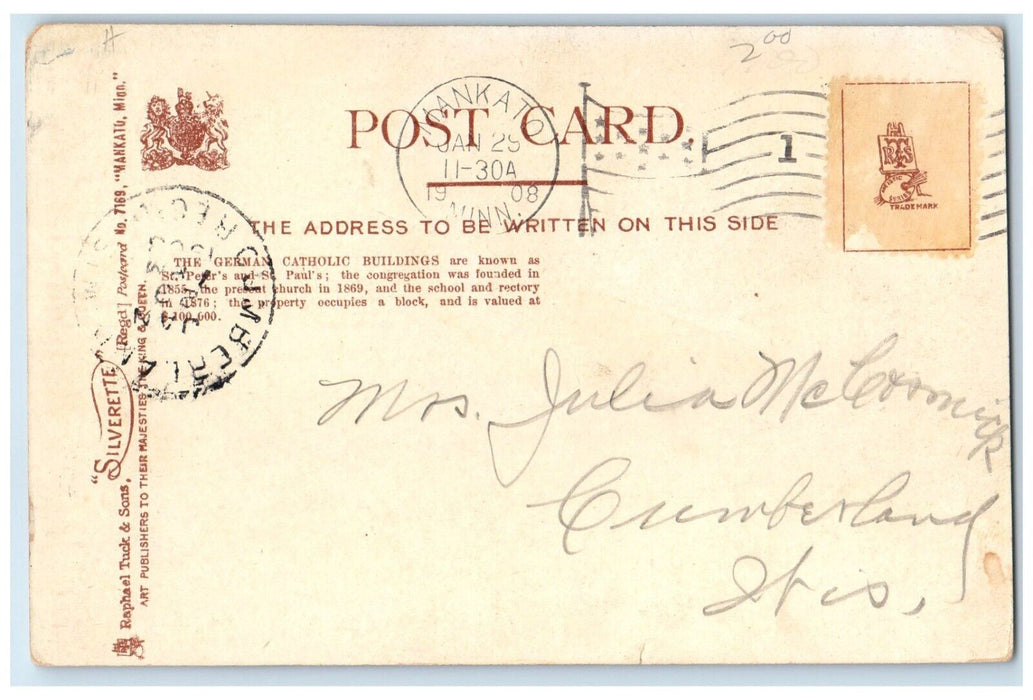 1908 German Catholic Buildings Mankato Minnesota MN Tuck's Antique Postcard
