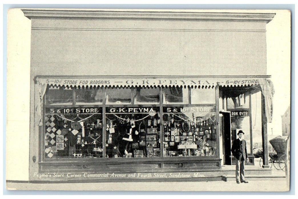 Feyma's Store Corner Commercial Avenue Fourth Street Sandstone MN Postcard