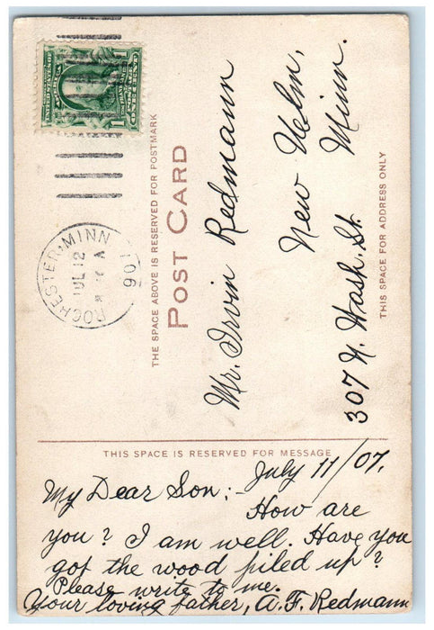 1907 One of the First Homes of Rochester Minnesota MN Posted Postcard