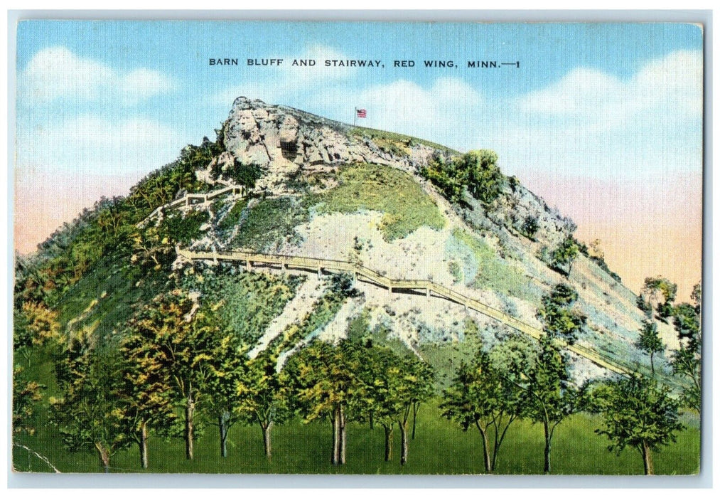 1944 View Of Barn Bluff And Stairway Red Wing Minnesota MN Vintage Postcard