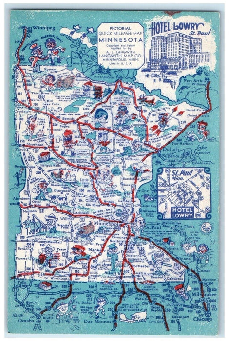c1930's Hotel Lowry Map St. Paul Minnesota MN Unposted Vintage Postcard
