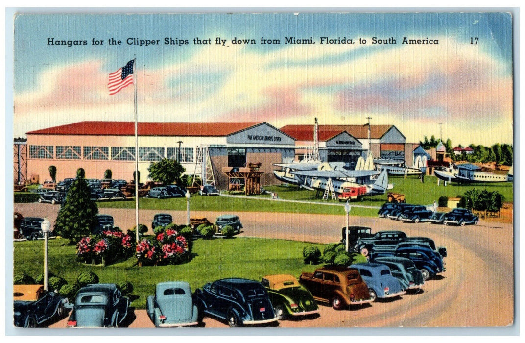 1944 Hangars for Clipper Ships that Fly Down from Miami Florida FL Postcard