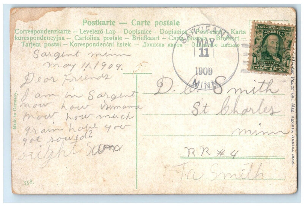 1909 Woman Ride A Car Sargeant Minnesota MN Posted Antique Postcard