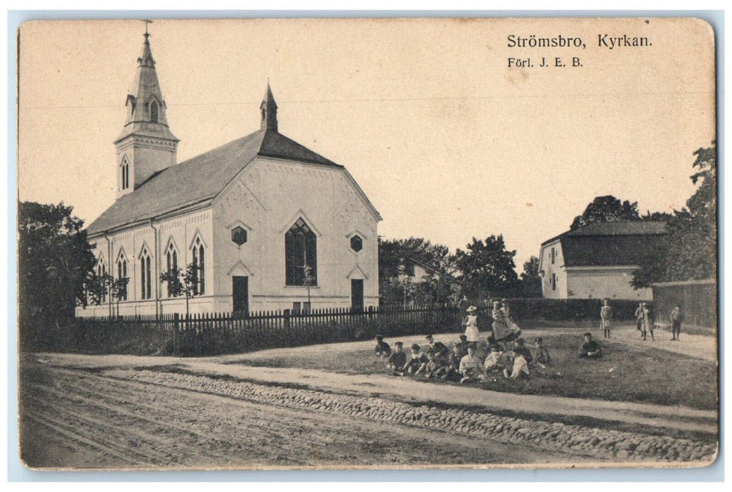 c1910 Kids Sitting Stromsbro Kyrkan Gävle Sweden Posted Antique Postcard