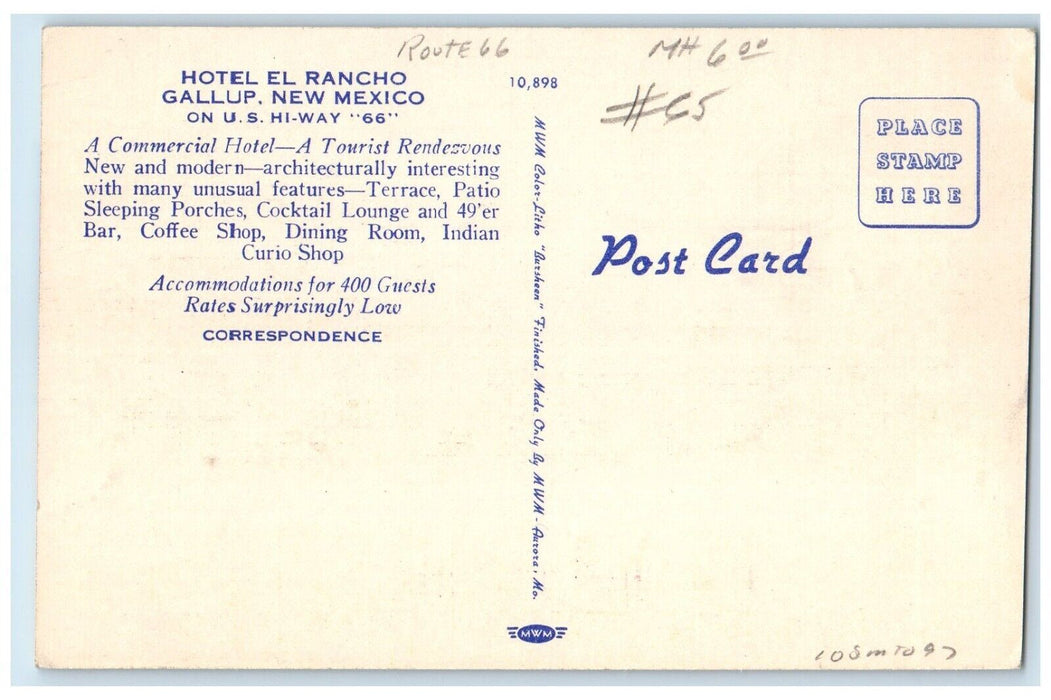 c1940 Exterior View Hotel El Rancho Building Gallup New Mexico Unposted Postcard