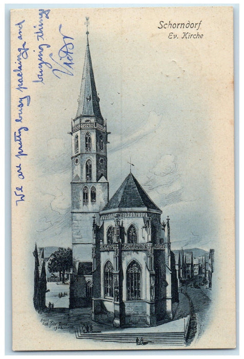 1912 Front View of Schorndorf Ev. Church Germany Posted Antique Postcard