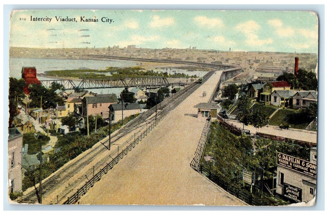 c1910 Birds Eye View Intercity Viaduct Kansas City Missouri MO Vintage Postcard