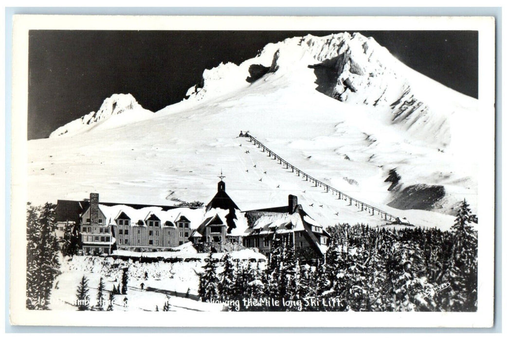 c1940's Timberline Lodge Skiing Winter Mt. Hood Oregon OR RPPC Photo Postcard