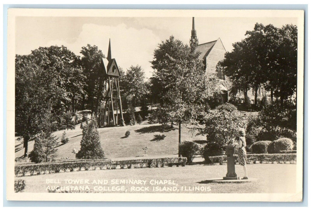 Bell Tower Seminary Chapel Augustana College Rock Island IL RPPC Photo Postcard