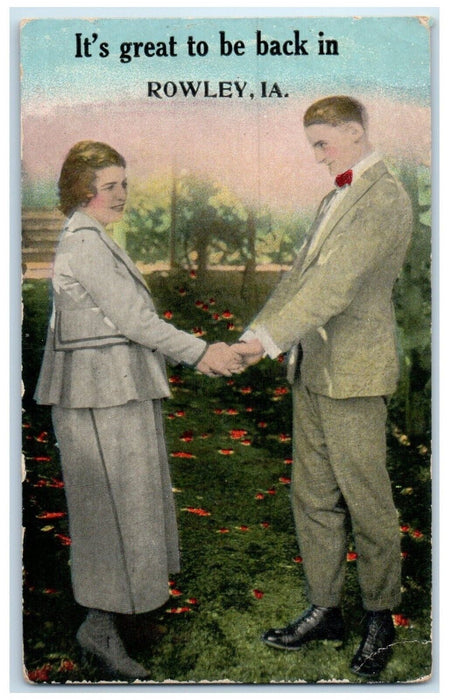 c1910 It's Great To Be Lovers Couple Field Rowley Iowa Vintage Antique Postcard