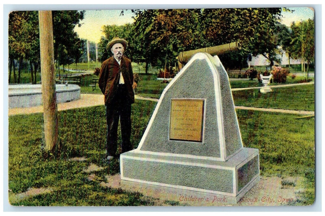 c1910 Children's Park Monument Cannon Sioux City Iowa Vintage Antique Postcard