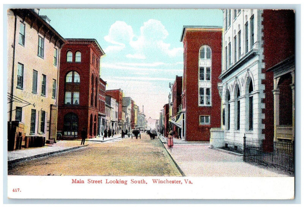 c1910 Main Street Looking South Buildings Road Winchester Virginia VA Postcard