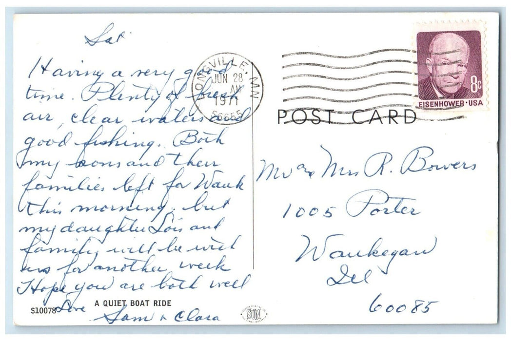 1971 Canoeing Boat Lake River Hello From Longville Minnesota MN Vintage Postcard