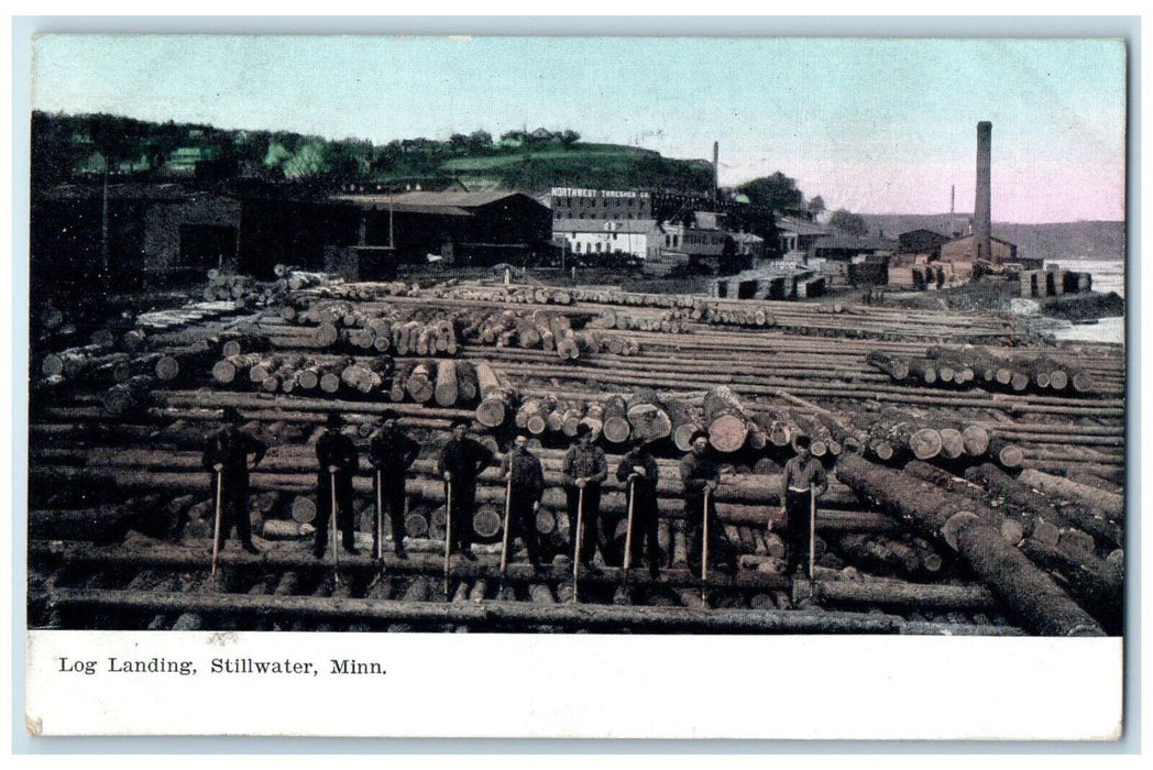 1908 Scene Log Landing Stillwater Minnesota MN Posted Antique Vintage Postcard
