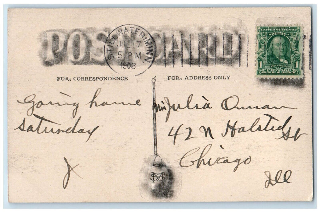 1908 Scene Log Landing Stillwater Minnesota MN Posted Antique Vintage Postcard