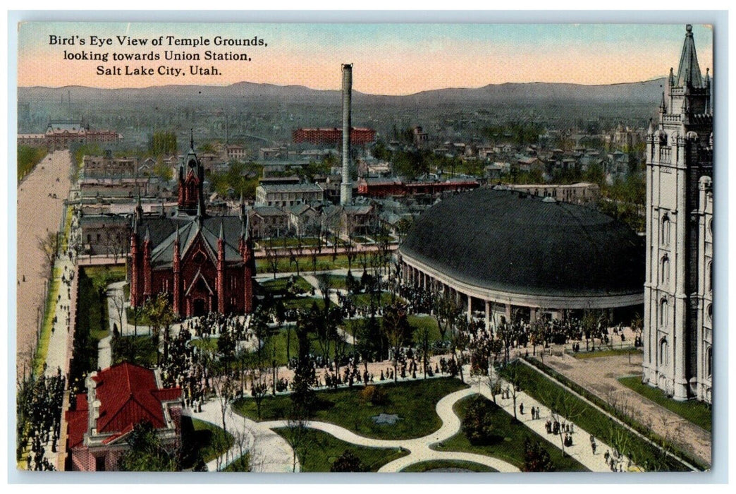 1910 Birds Eye View Temple Grounds Union Station Salt Lake City Utah UT Postcard