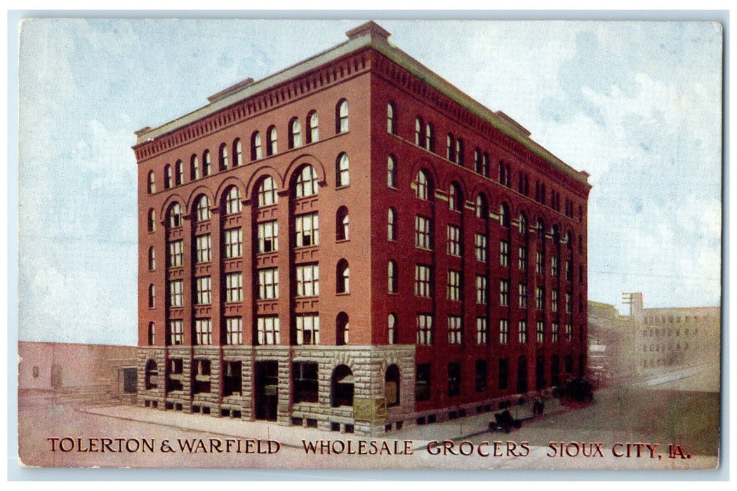 c1910 Tolerton Warfield Wholesale Grocers Exterior Sioux City Iowa IA Postcard