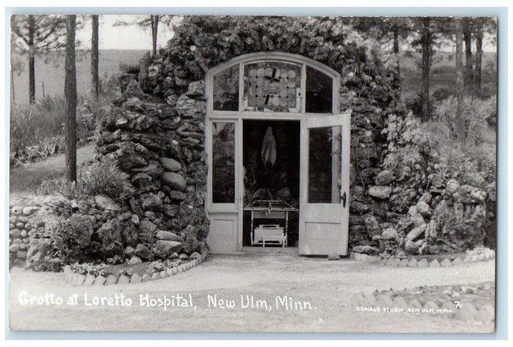 View Of Grotto At Loretto Hospital New Ulm Minnesota MN RPPC Photo Postcard