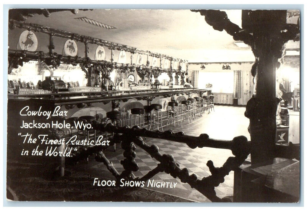 Cowboy Bar Interior View Jackson Hole Wyoming WY RPPC Photo Vintage Postcard