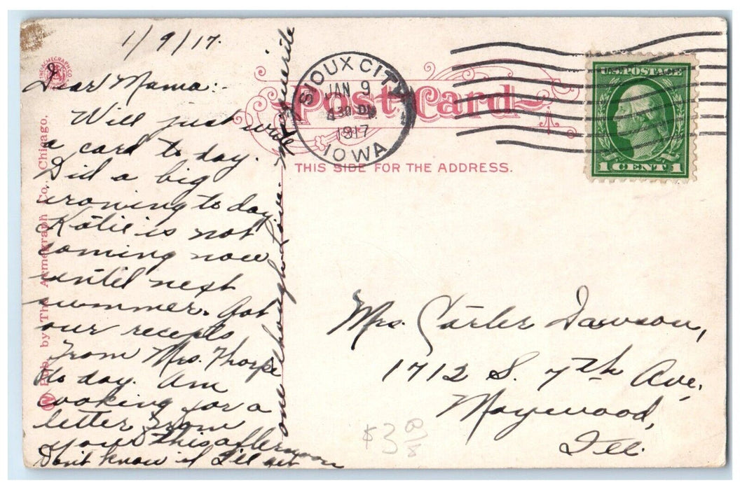 1917 Cathedral Street View Sioux City Iowa IA Posted Antique Postcard