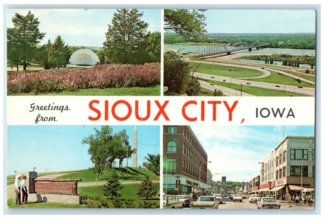 1969 Greetings From Sioux City Iowa IA Multiview Unposted Vintage Postcard