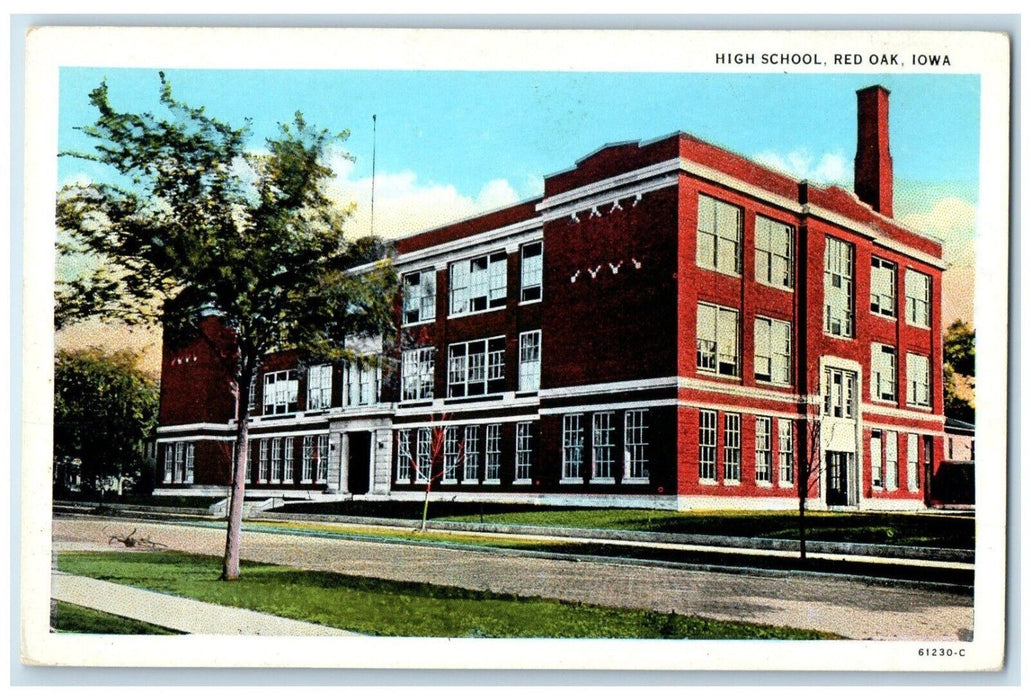c1930's High School Building Campus Red Oak Iowa IA Unposted Vintage Postcard