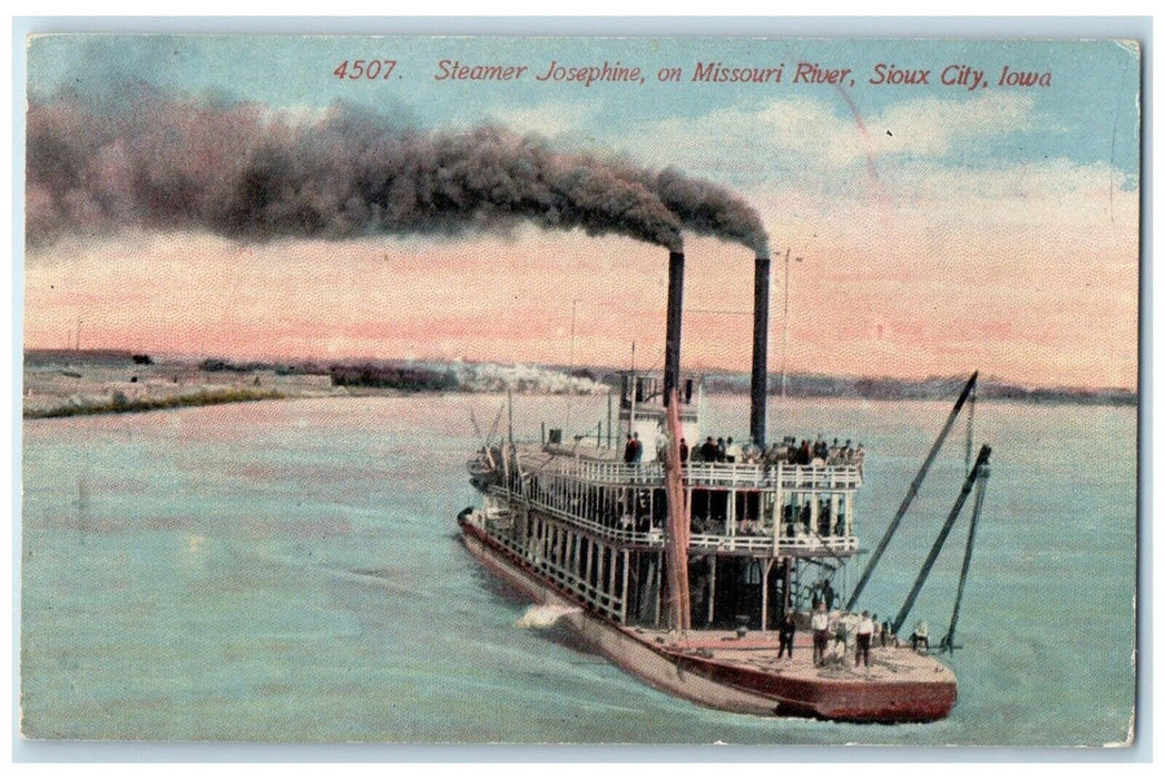 c1910's Steamer Josephine On Missouri River Sioux City Iowa IA Antique Postcard