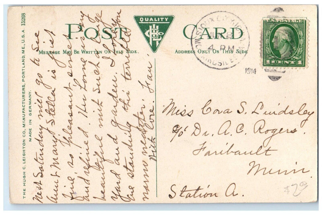 1914 Sioux City Iowa IA, The Country Club View Of Boat Landing River Postcard
