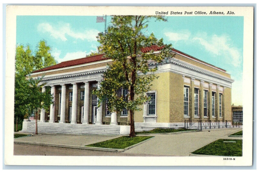 c1930's United States Post Office Building Athens Alabama AL Vintage Postcard