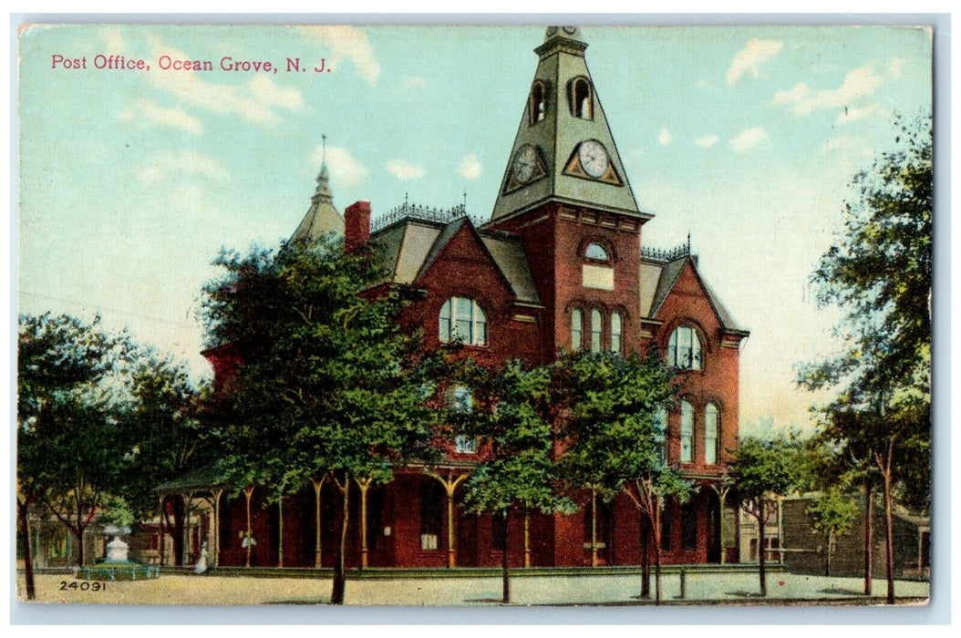 c1910's Post Office Building Tower Clock Ocean Grove New Jersey NJ Postcard