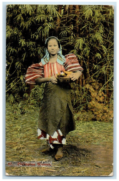 c1910 Philippine Woman Standing Wearing Traditional Dress Unposted Postcard