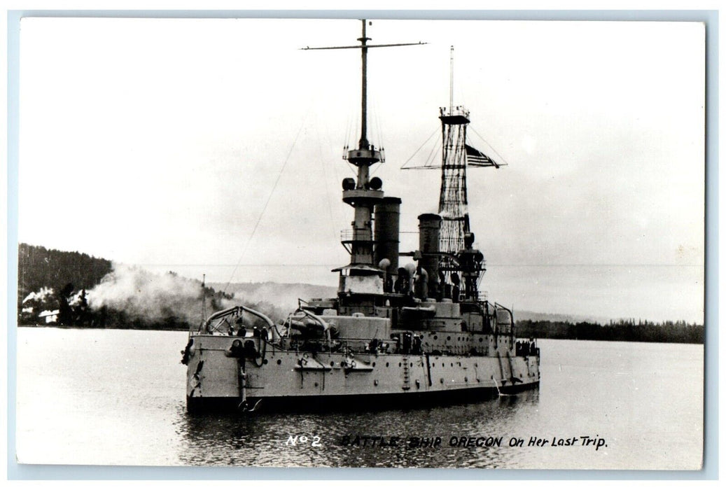 c1940's Battleship Oregon On Her Last Trip RPPC Photo Unposted Vintage Postcard