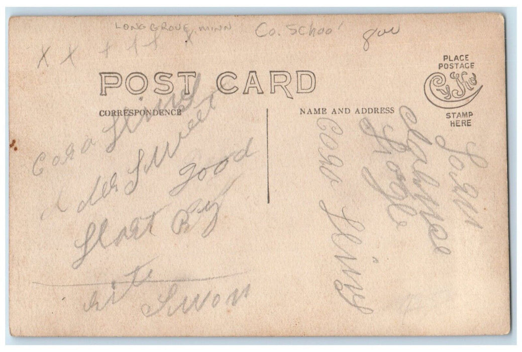 c1910's County School Students Long Grove Minnesota MN RPPC Photo Postcard
